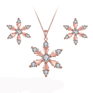 Collier pendentif pour boucles d'oreilles <span class=keywords><strong>en</strong></span> forme de flocons de neige, ensemble de bijoux <span class=keywords><strong>en</strong></span> <span class=keywords><strong>argent</strong></span> Sterling 925, plaqué or, offre spéciale, nouvelle collection - Product Image 1
