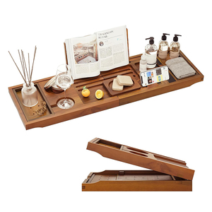 Plateau <span class=keywords><strong>de</strong></span> bain pliable <span class=keywords><strong>de</strong></span> luxe en bois <span class=keywords><strong>de</strong></span> teck, support <span class=keywords><strong>de</strong></span> bain en bois massif <span class=keywords><strong>de</strong></span> qualité supérieure avec design <span class=keywords><strong>de</strong></span> rangement imbriqué pour spa et hôtels cinq étoiles - Product Image 1
