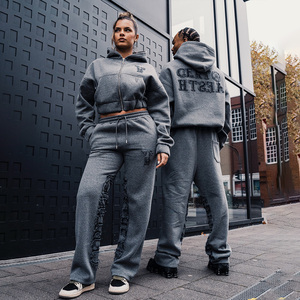 Tuta da Uomo Completamente <span class=keywords><strong>Nera</strong></span>, Miglior Set Felpa e Pantaloni in Spugna Francese con Ricamo Applicato, 100% Cotone Terry, Set Jogger con Zip - Product Image 2