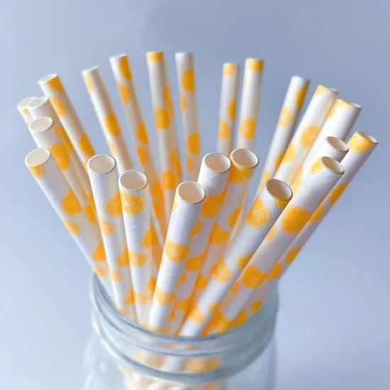 Food Grade Hot Sale Fruit Series Straw Lemon Pattern Disposable Biodegradable paper drinking straw