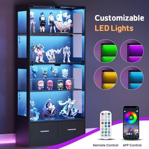 ตู้โชว์กระจกโมเดิร์น SENYU พร้อมชั้นวาง 4 ชั้น ไฟ LED ประตูแบบแผ่นเรียบ สำหรับจัดเก็บของในห้องนั่งเล่น - Product Image 3