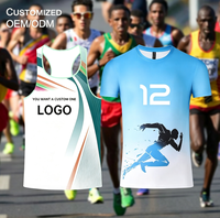 T-shirt de course personnalisé pour événement de marathon, en polyester, sublimation sportive, 100 % polyester, coupe ajustée, T-shirts de course