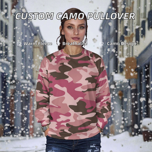 Pink Camouflage Crewneck <b>Pullover</b> Sweatshirt Unisex Regular Fit Knitted Polyester Autumn Casual Style - Product Image 1