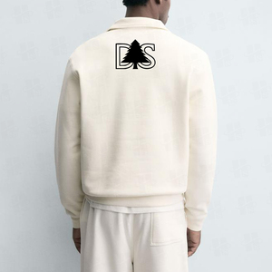 High Quality Custom Embossed Print 330Gsm Fleece Loose Fit Sweatshirt Stand Collar Basic Style Men Quarter Zip Hoodie - Product Image 2