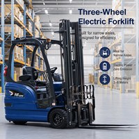 Forklift Listrik Tiga Roda Tiga Titik dengan Panjang Garpu 1070mm, Baterai Lithium-Ion 48V 60V, Tiang 2-3 Tingkat, dan Penggeser Samping