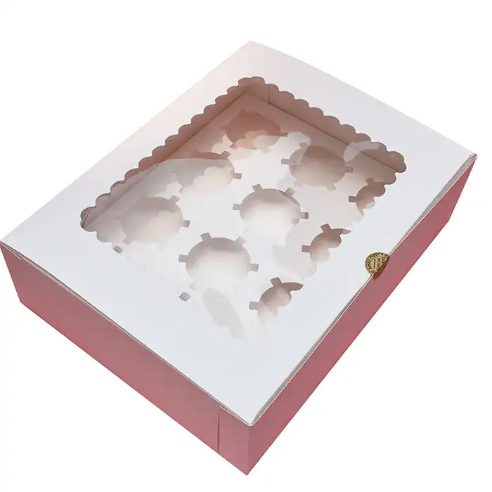 Caja de pastel de papel kraft reciclable personalizada para panadería, embalaje de cupcake de pastel con cajas de embalaje de ventanas transparentes de plástico, precio barato