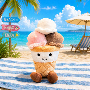 Jouet en peluche en forme de cornet de crème glacée empilable à trois compartiments, rembourré en coton PP doux, crème glacée souriante colorée pour la décoration de chambre, cadeau pour enfants - Product Image 5