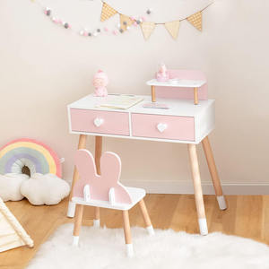 Tavolo da trucco principessa e sedia per <span class=keywords><strong>bambini</strong></span> in legno vanità con specchio cassetti e ripiano per bambine - Product Image 2