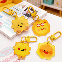 Pendentif de sac en acrylique personnalisé découpé au laser, motif soleil souriant jaune mignon, porte-clés pour sac à dos