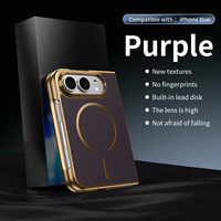 Étui magnétique texturé pour iPhone Duo avec cadre électroplaqué, film de protection d'écran intégré, anti-traces de doigts, coque de téléphone pliable