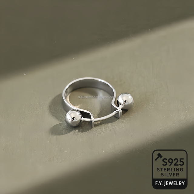 Geometric Ball Link 925 Sterling Silver Ring Modern Minimalist Sculpture Design Jewelry for Women and Men Unisex Artistic Style