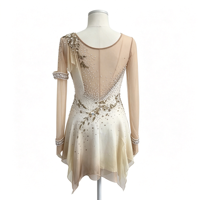 Robe de patinage artistique dégradé ivoire champagne avec broderie de strass et dos en maille pour adultes et enfants