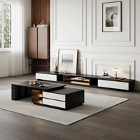 Table basse et meuble TV minimaliste de qualité supérieure, noir et blanc, rangement spacieux extensible de 110 pouces, meubles de salon modernes