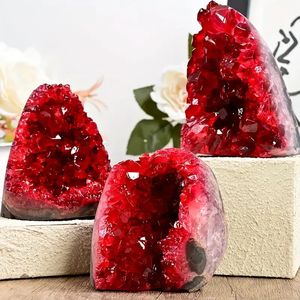 1 buah Aura Red <span class=keywords><strong>Quartz</strong></span> Geodes Cluster batu Mineral spesimen penyembuhan kuarsa ide hadiah untuk dekorasi rumah - Product Image 3