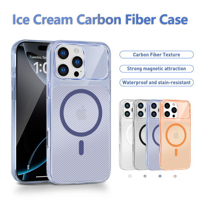 Wholesale Business Luxury Carbon Fiber Texture Transparent Anti-Yellowing Magnetic Wireless Charge Waterproof Shockproof 360