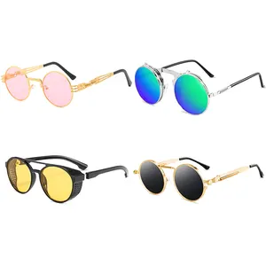 Unisex fashion uv400 metal frame polarized sun glasses circle steampunk retro vintage china wholesale men women round sunglasses