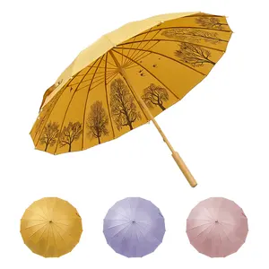 Классический 2024, оптовая продажа, новый китайский деревянный Зонт с прямой ручкой, всесезонный зонт для женщин