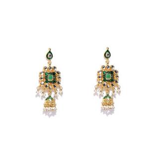 Elegant Ethnic Long Drop Earrings with Crystal Rhinestone Bead Embellishment Durable Alloy Base for Bridal Wear & Party Styling - Product Image 5