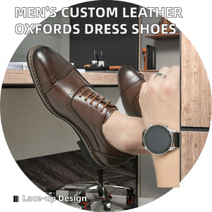 Chaussures habillées pour hommes en PU respirant, style Oxford et mocassins, à lacets, cousues main, semelle plate en PU, décontractées, pour le bureau, l'automne et les mariages - Product Image 2