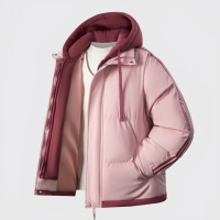 Blouson matelassé à capuche color block pour homme, bleu clair et blanc, manteau d'hiver chaud avec détails rayés sur les manches