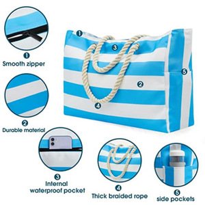 Bolso de playa informal impermeable grande con dos asas plegable y resistente a la arena para piscina y <span class=keywords><strong>Fitness</strong></span> con cierre de cremallera - Product Image 4