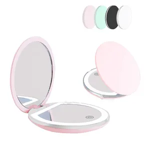 3 Ajustable Lights Folding Cosmetic Portable Small Rechargeable Hand Held Makeup Mirror Travel Hand Compact Pocket LED Mirror