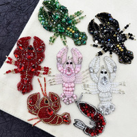 Patch brodé fait main de haute qualité avec perles et motif d'écrevisse, à coudre, accessoire de mode pour sacs, chapeaux et vêtements, avec résine