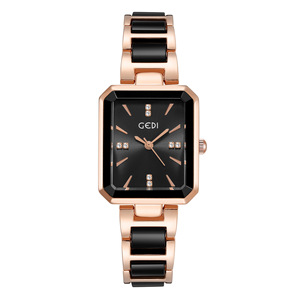 Womens Rose Gold Square Watch <b>White</b> Ceramic Bracelet Crystal <b>Markers</b> Sunburst Dial Quartz Wristwatch - Product Image 5