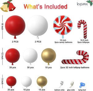 Lot de ballons en aluminium rouges, blancs et dorés pour Noël, ensemble d'arche de ballons, cannes en sucre, décorations de fond photo pour intérieur, Noël - Product Image 6