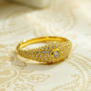 Classic 18K Gold Full Pave <b>Dome</b> <b>Ring</b> for DAILY LUXE Minimalist Statement Jewelry - Product Image 2