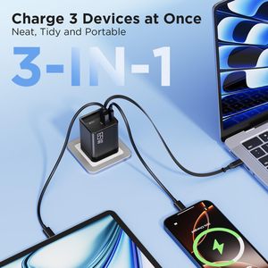 Cargador de Pared GaN de 65W con Cable Tipo C Retráctil Personalizado OEM para MacBook, <span class=keywords><strong>iPhone</strong></span> y Samsung - Product Image 3