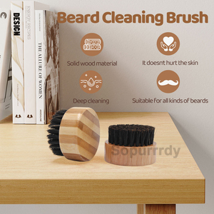 Brosse à barbe personnalisée avec logo, brosse à cheveux ronde pour massage du cuir chevelu avec poils de sanglier, manche en bois de caoutchouc, brosse à moustache imperméable - Product Image 4