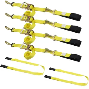 New Style Towing Tie Down Yellow Car Axle Straps Ratchet Tie Downs System With Snap Hook