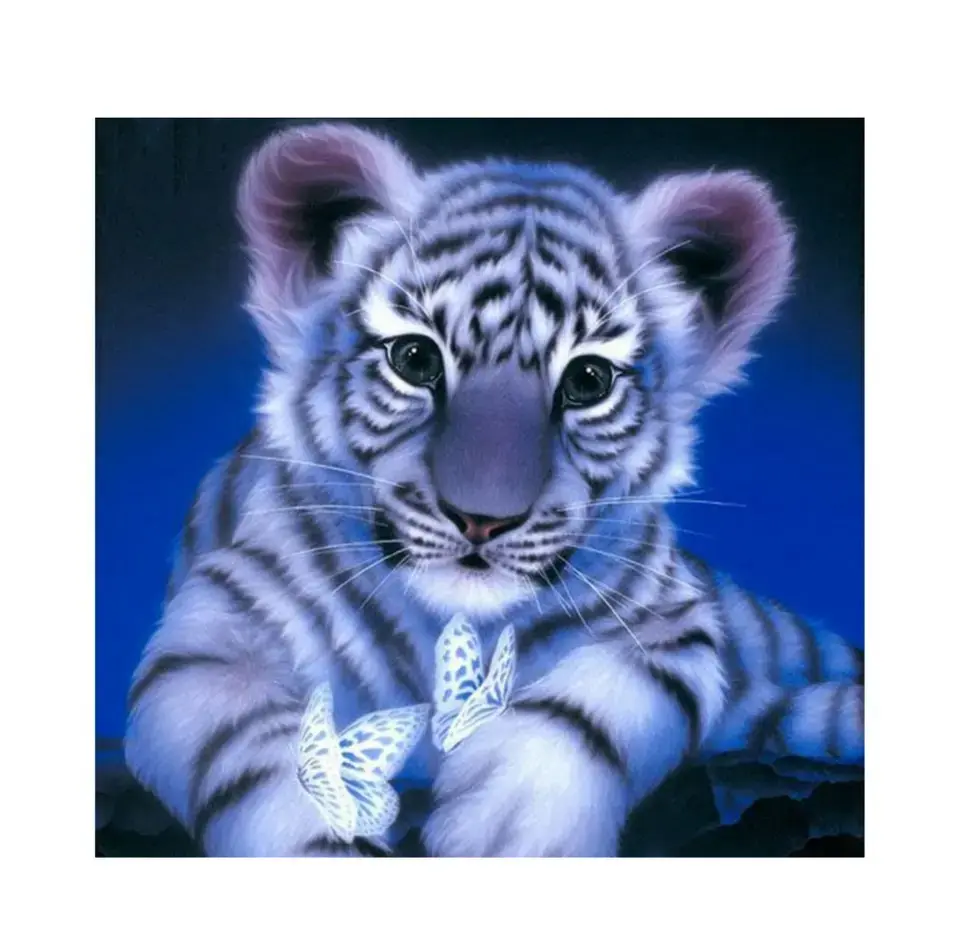 Lukisan berlian 5D DIY dengan nomor Kit dekorasi dinding kanvas kerajinan seni ornamen sulam berlian imitasi harimau lucu