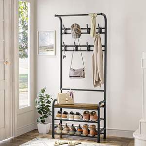 حامل معاطف من الخيزران من HOMIDEC بطول 182 سم مع مقعد للأحذية وخطافات قابلة للإزالة وقضيب تعليق للممرات والمداخل والمساحات الصغيرة بلون بني ريفي - Product Image 2