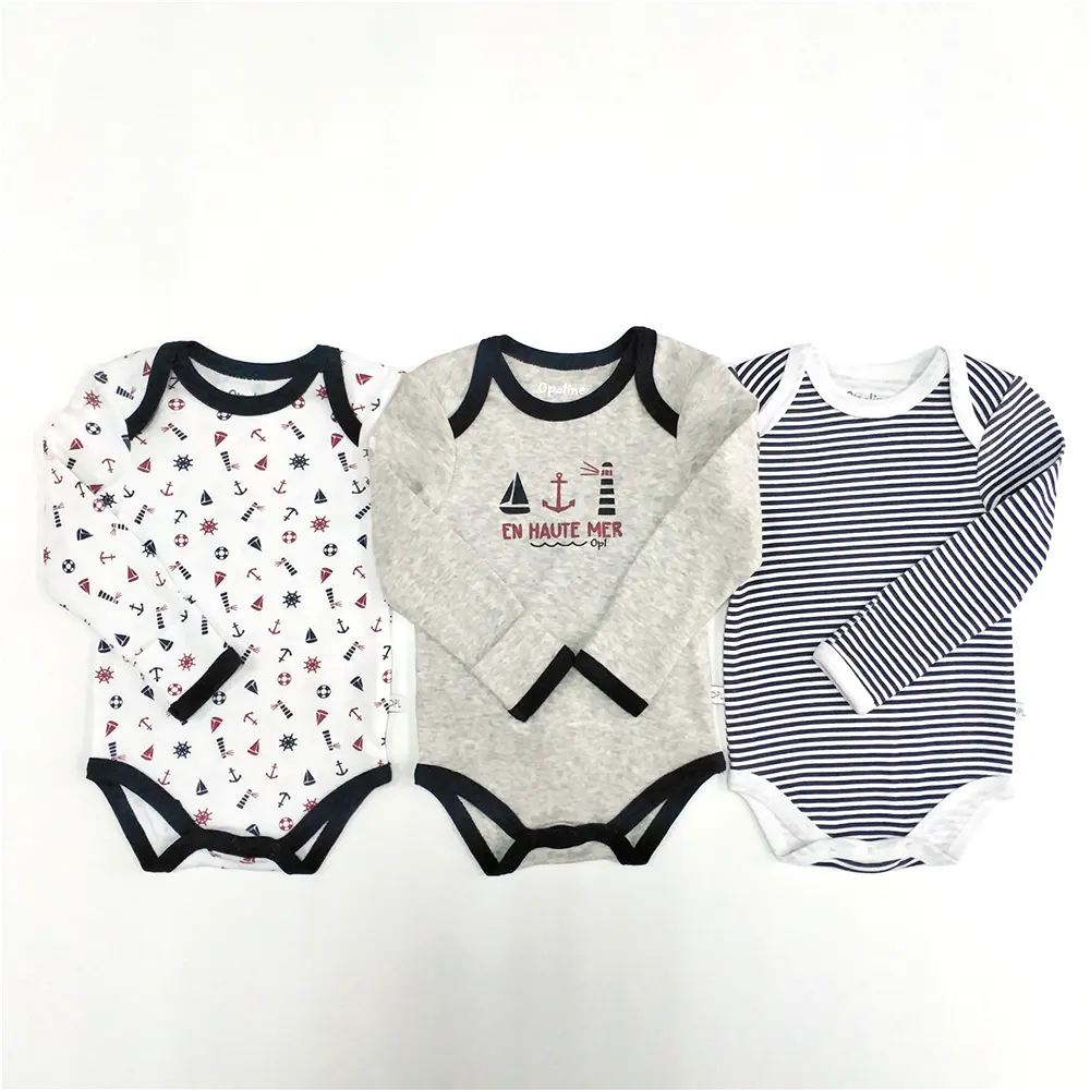 Skin Friendly Cute Spring Snap Button Organic Cotton Infants Long Sleeve Bodysuit Baby Clothes Romper