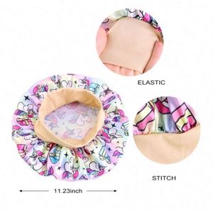 Accessoires capillaires en satin personnalisés avec logo pour enfants, bébés, bonnets de dessin animé, bande élastique réglable, pour fêtes et plage, vente en gros - Product Image 3