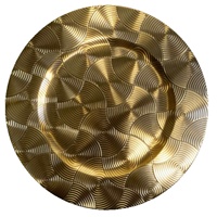 Assiette de table décorative ronde géométrique texturée dorée de luxe léger pour mariage et fête