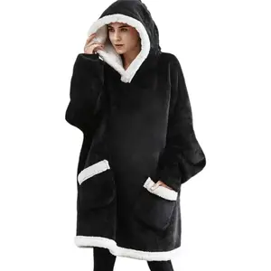 नमूना उपलब्ध सर्दियों के अतिआकार के हुडी कंबल ऊन ऊन ऊन शर्ट सटी हुई हूडी महिलाओं की जेब हूडेड स्वेट ओवरसाइज