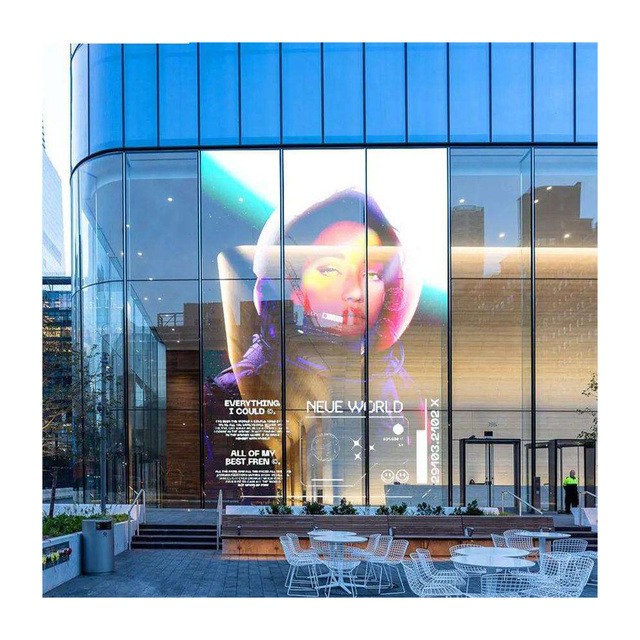 Easy Lnstall Outdoor Glass Curtain Wall Displays Indoor Adhesive Super Slim LED Transparent Film Screen