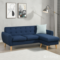 Canapé-lit sectionnel en L bleu marine capitonné avec cadre en fer, housse amovible, design pliable - Chaise longue moderne en tissu, petite taille