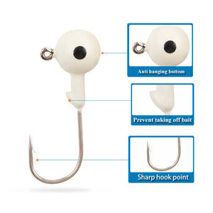 Têtes de jig colorées XY-370 pour la pêche au bar, leurres de fond, hameçons en acier haute teneur en carbone, rouge jaune phosphorescent, 5 par sachet - Product Image 4