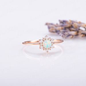 Anillo de compromiso de ópalo azul único Anillo de ópalo de plata Anillo de compromiso de ópalo genuino pequeño - Product Image 4