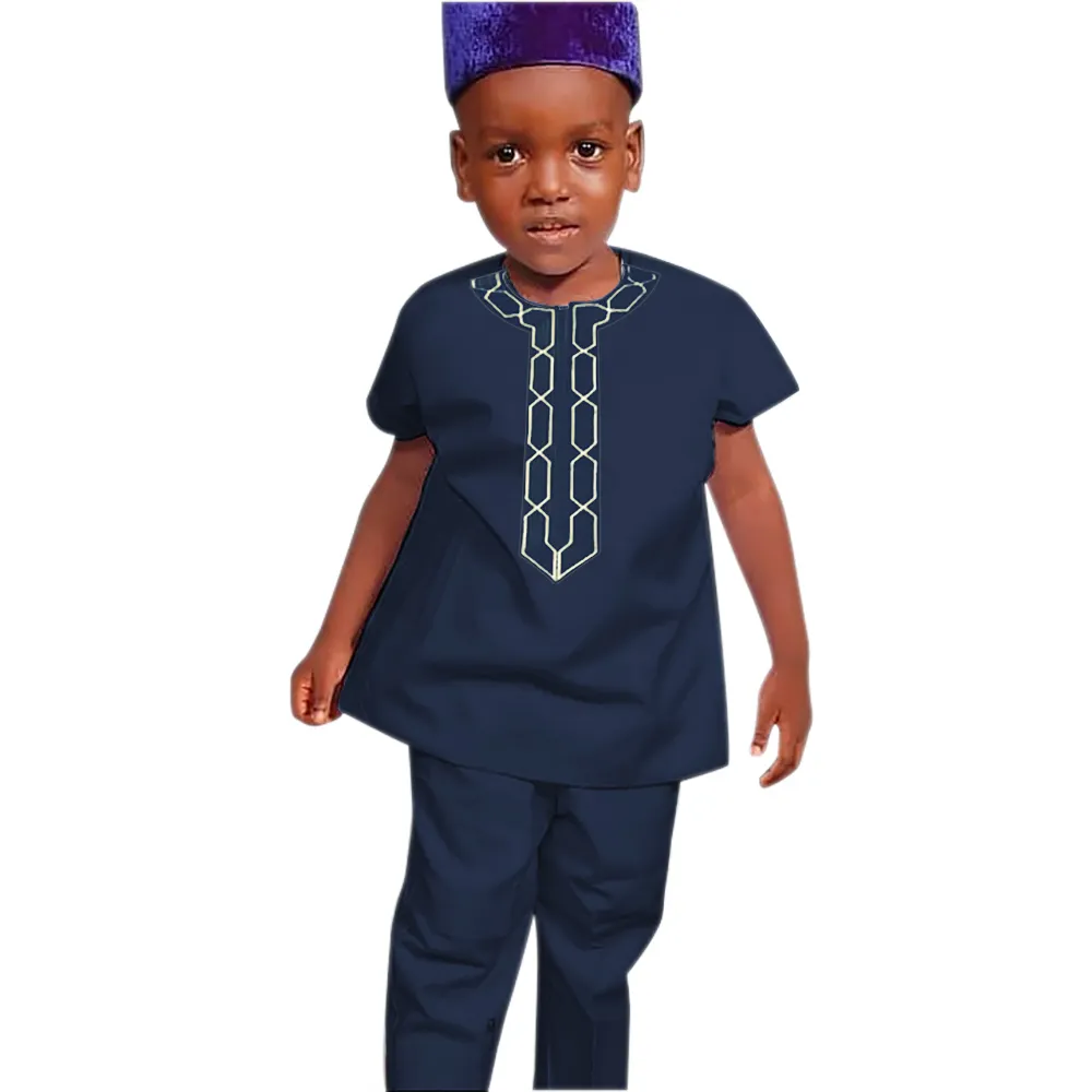 H & Dアフリカの子供たちは夏の男の子のために着るトップとパンツがセットされたダシキキッズ服