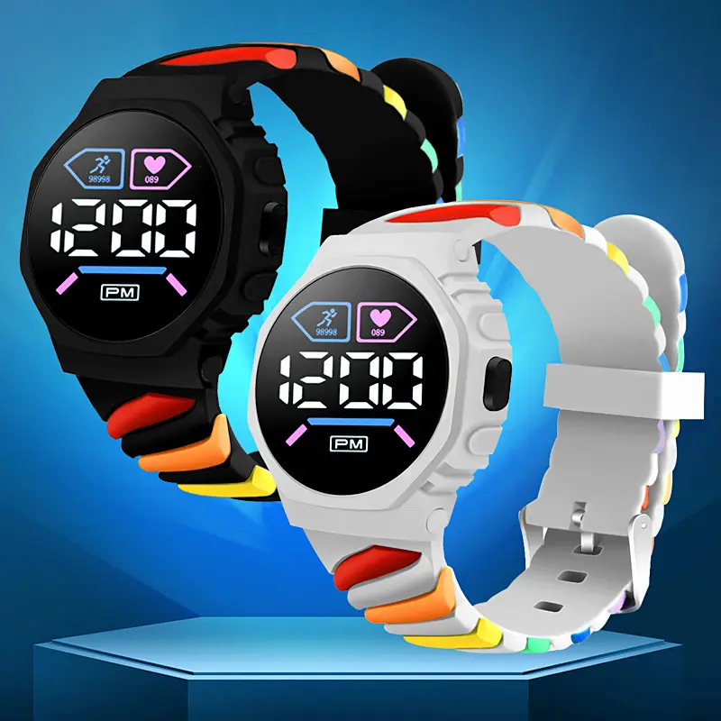 Reloj con pantalla LED de moda, reloj deportivo Digital de silicona, reloj de pulsera electrónico resistente al agua, arcoíris para adolescentes y estudiantes F17