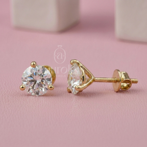 Pendientes de Oro Amarillo de 14K con Diamante Redondo Solitario, Joyería Fina de Lujo, Pendientes Clásicos con Diamantes Brillantes para Boda - Product Image 3