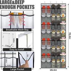 Over the Door Shoe Organizer 40 Large Mesh Pockets Large Capacity Hanging Shoe Rack Grey Behind Door Storage for Dorm Closet <b>Bag</b> - Product Image 6