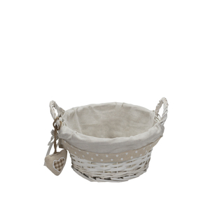 Set Of 3 White <b>Round</b> <b>Wicker</b> Storage <b>Baskets</b> With Linings 30x30x13 Cm 25x25x12 Cm 20x20x10 Cm - Product Image 2
