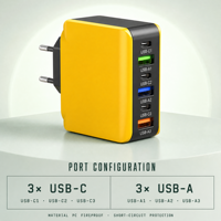 Chargeur USB 6 ports personnalisé avec logo, adaptateur de charge rapide 3C 3A, matériau ignifuge PC, prix d'usine OEM ODM