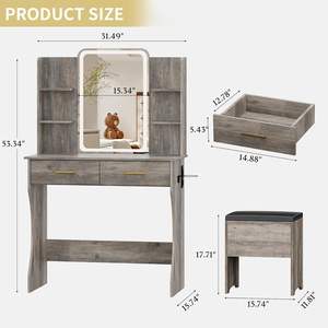 Coiffeuse LED intelligente avec éclairage d'ambiance RVB et rangement latéral, table de maquillage pour chambre à coucher avec tabouret assorti - Product Image 4